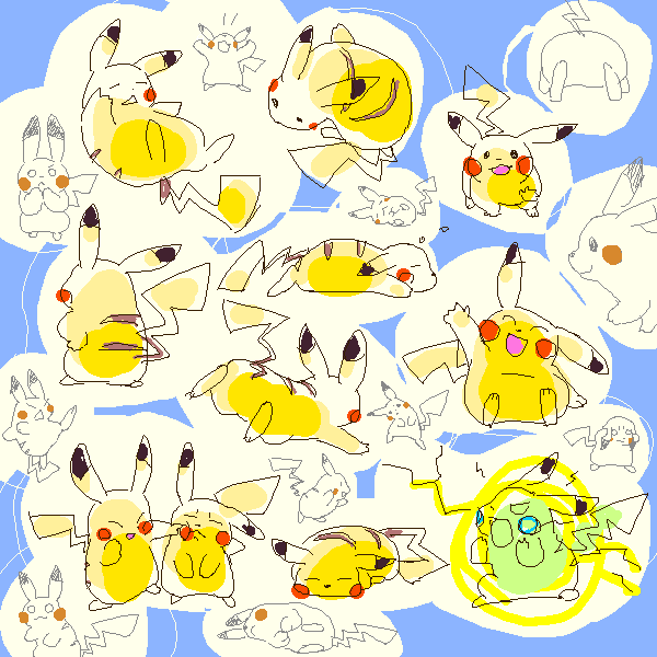 many pikachu   by でん 600 x 600